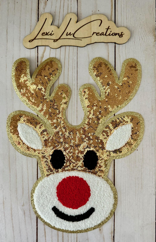 Sequin Reindeer Patch • Christmas Iron On Patch • Holiday Shirt Applique