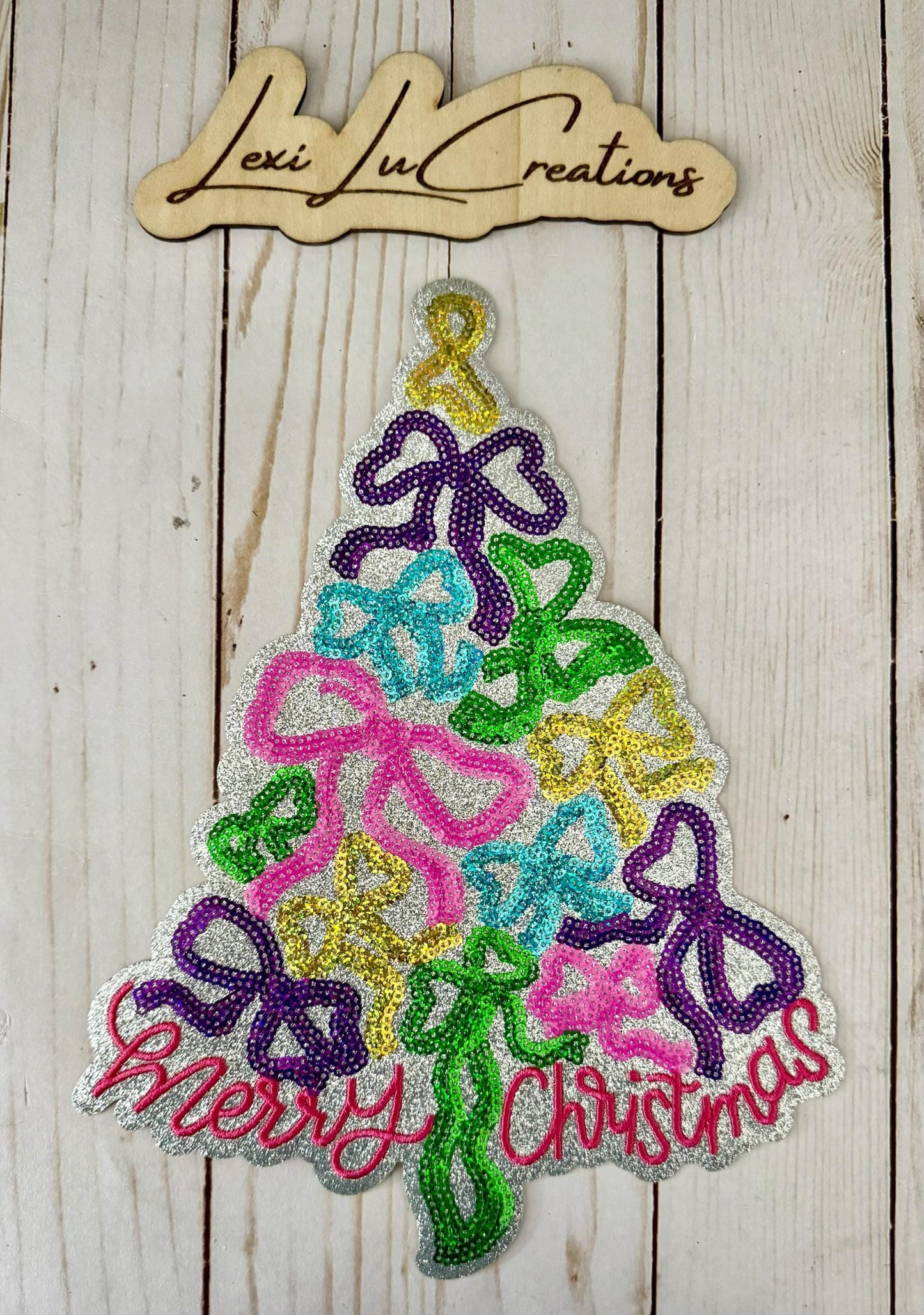Bow Tree Merry Christmas • Christmas Iron On Patch • Holiday Shirt Applique