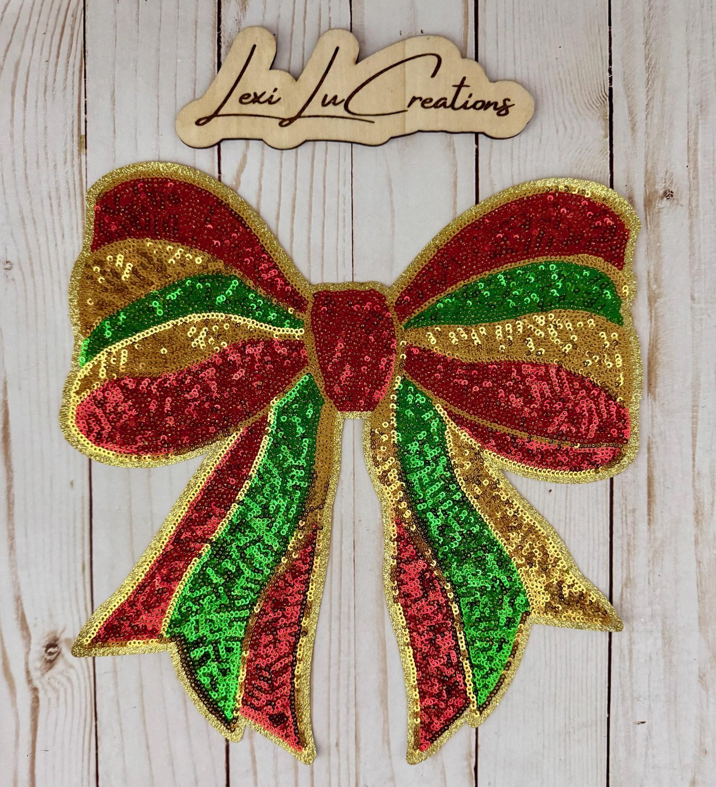 Christmas Bow Patch • Holiday Iron On Patch • Sequin Applique for Shirts