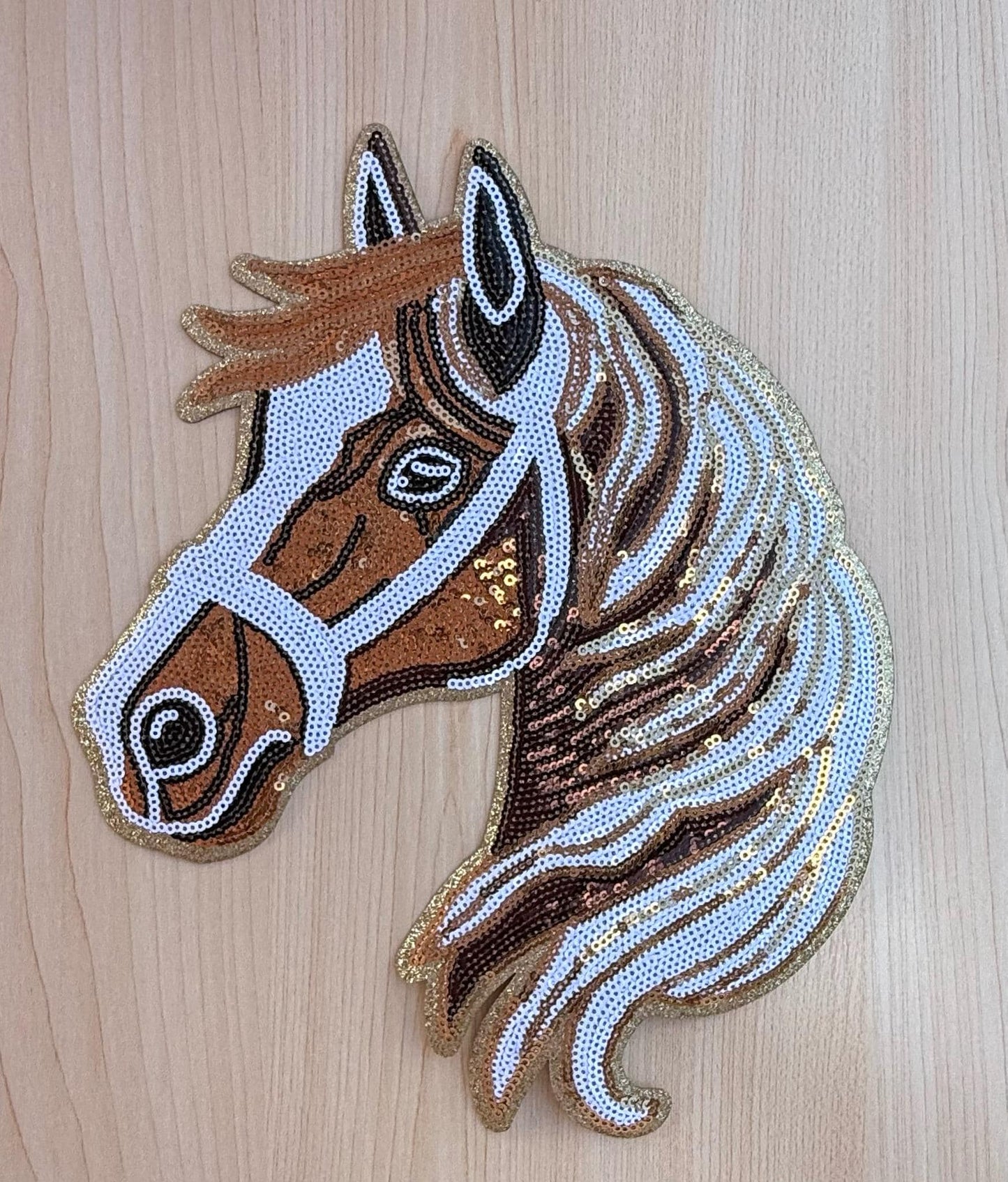Sequin Horse Head Patch • Large Brown Horse Applique • Western Cowgirl Iron On •