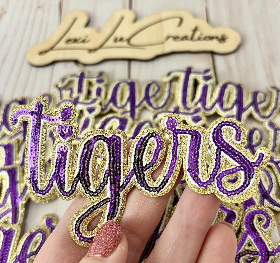 Tiger Sequin Iron On Patch| Hat Patches | Geaux Tigers | LSU | Purple and Gold