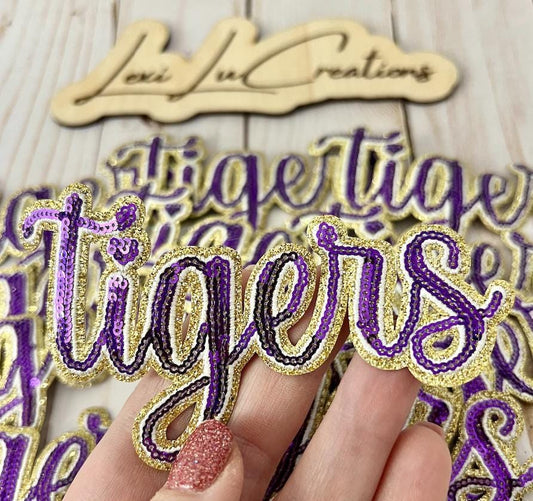 Tiger Sequin Iron On Patch| Hat Patches | Geaux Tigers | LSU | Purple and Gold
