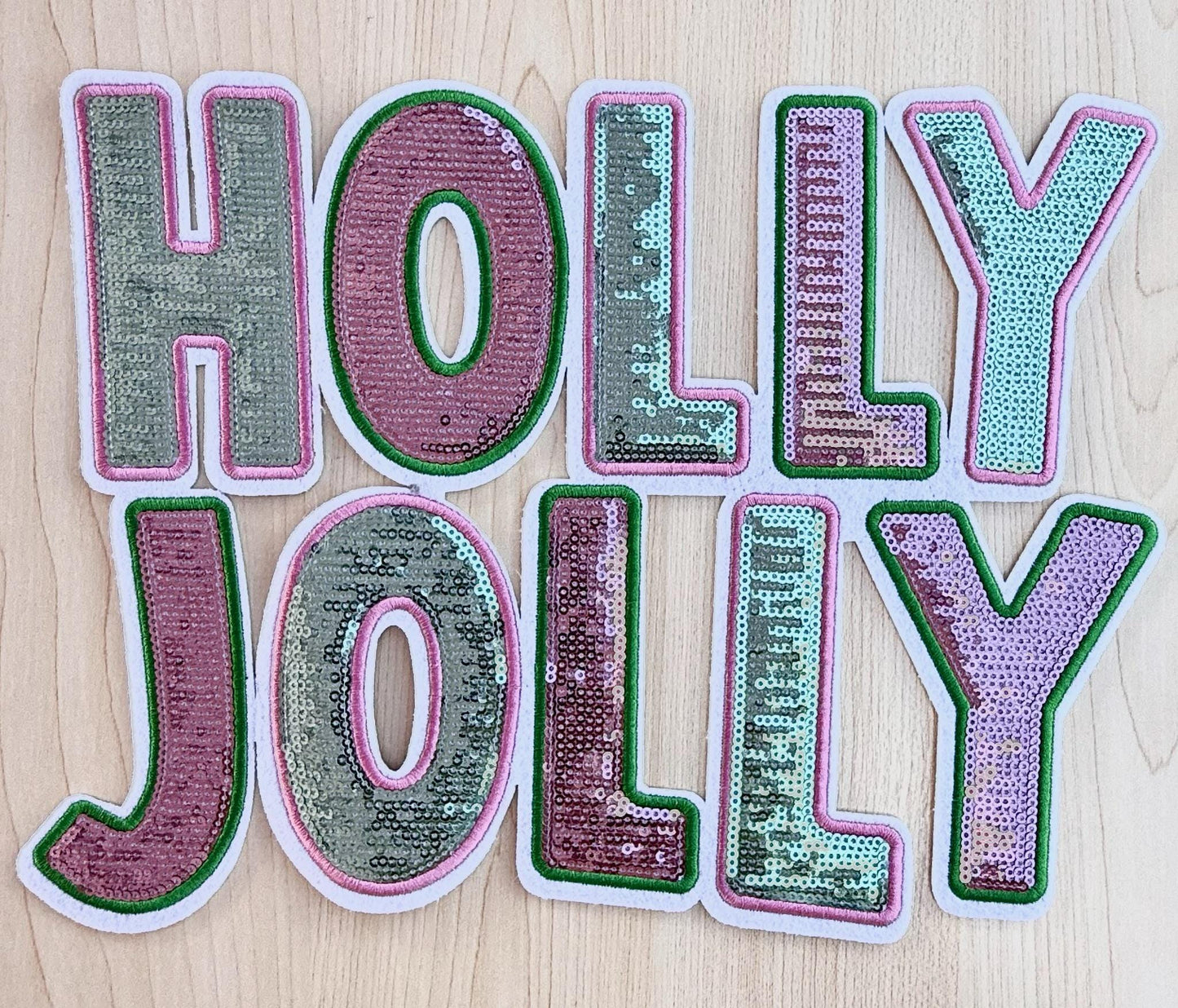 Holly Jolly Shirt Patch • Holiday Iron On Patch • Sequin Applique for Shirts