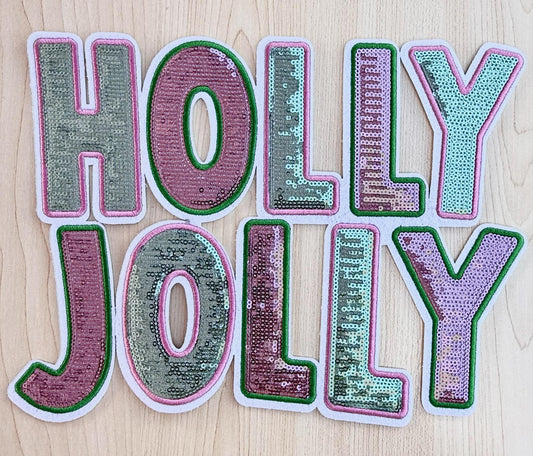 Holly Jolly Shirt Patch • Holiday Iron On Patch • Sequin Applique for Shirts