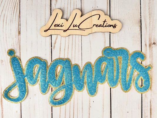 Jaguars Gold and Blue Sequin Patch - Iron on Applique