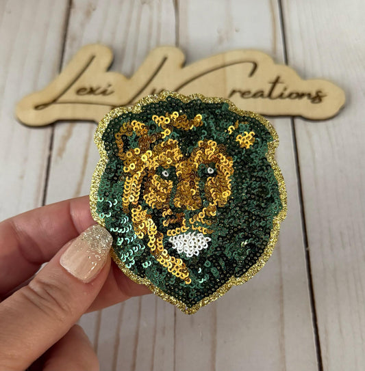 SLU Green & Gold Sequin Lion Hat Patch | Spirit Wear Mascot | Southeastern