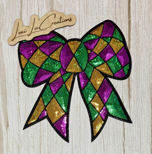 Mardi Gras Bow Patch Sequined