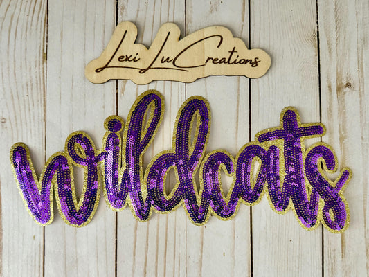 WILDCATS Iron On Patch | Purple and Gold Sequin Patch