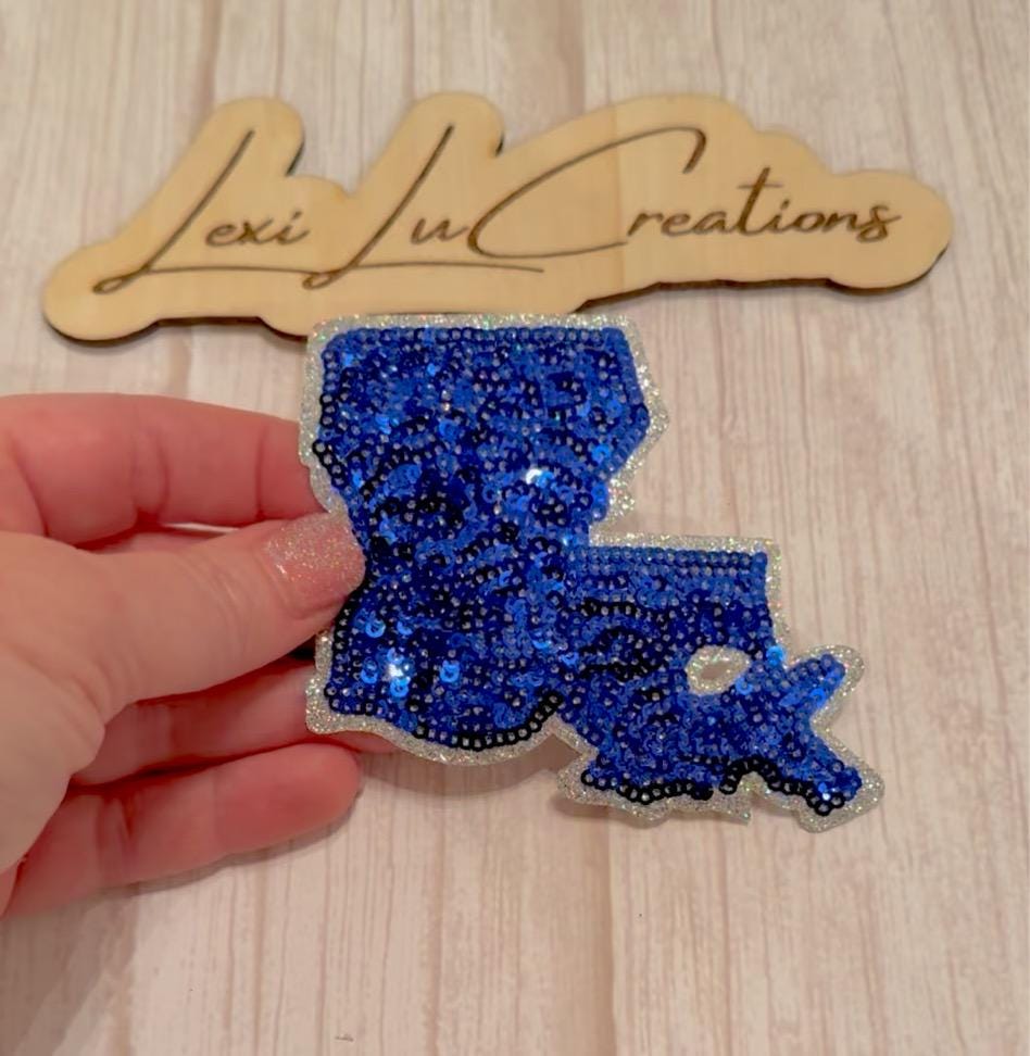 Blue Louisiana State Sequin Patch | Iron On Hat Patch | Southern Spirit | Game Day
