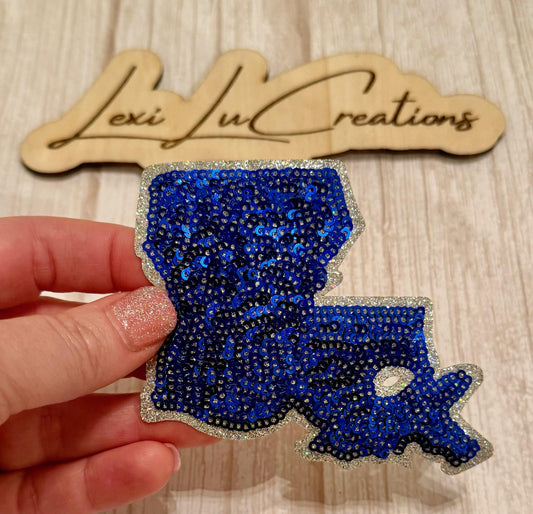 Royal Blue Louisiana State Sequin Patch | Iron On Hat Patch | Southern Spirit | Game Day