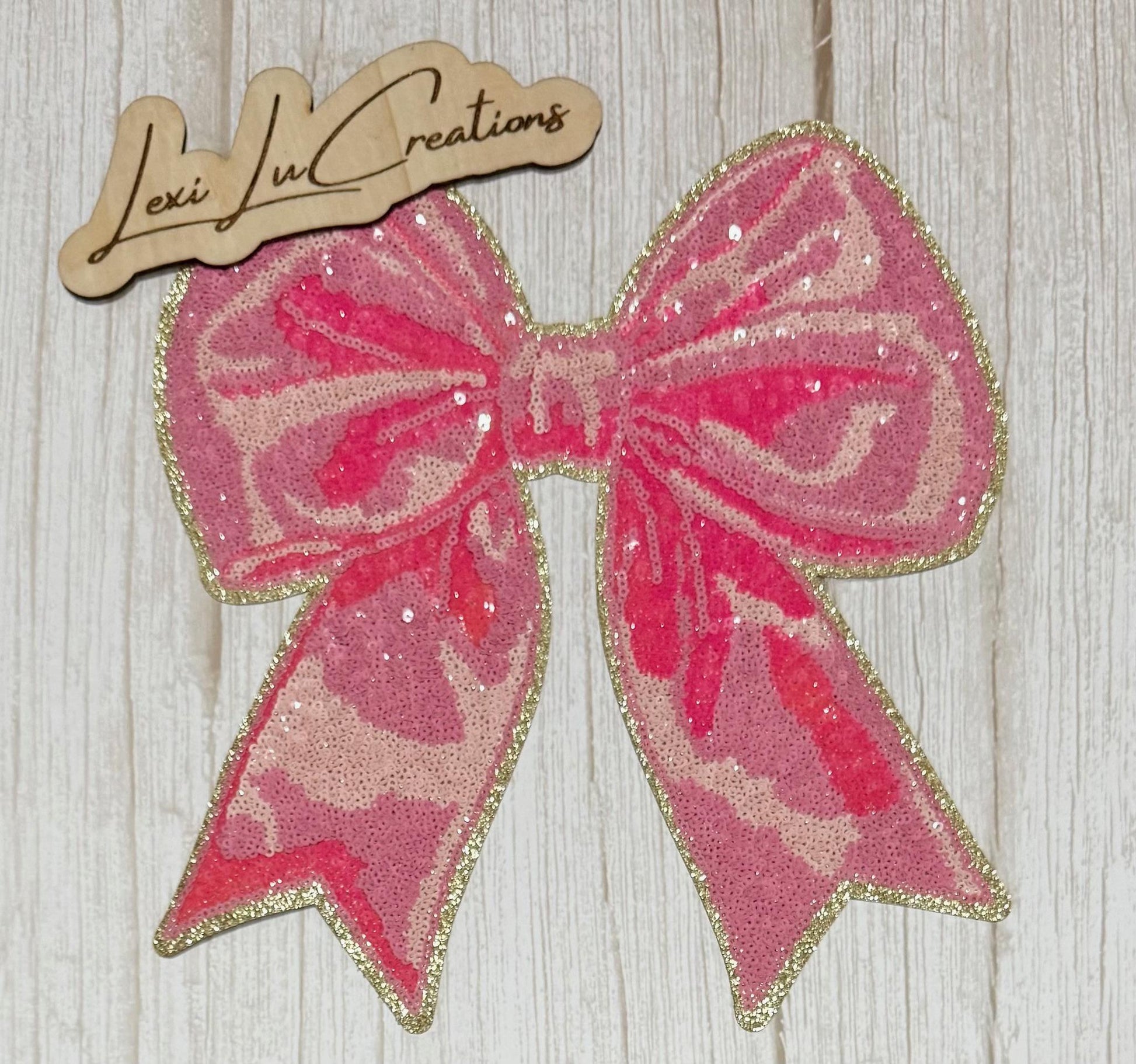 Pink Sequin Bow Patch | Iron On Bow Patch | Glitter Hair Bow Patch | Girly Fashion