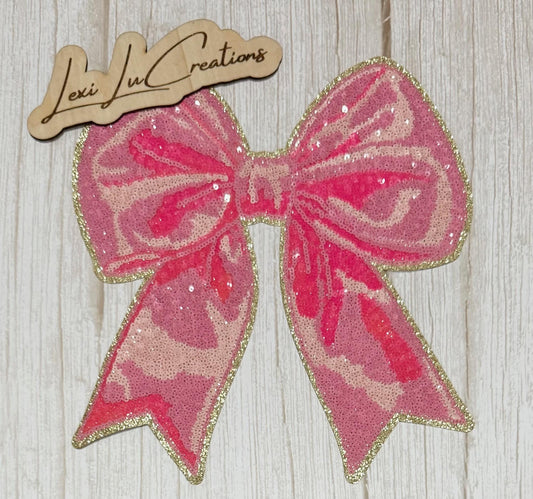 Pink Sequin Bow Patch | Iron On Bow Patch | Glitter Hair Bow Patch | Girly Fashion