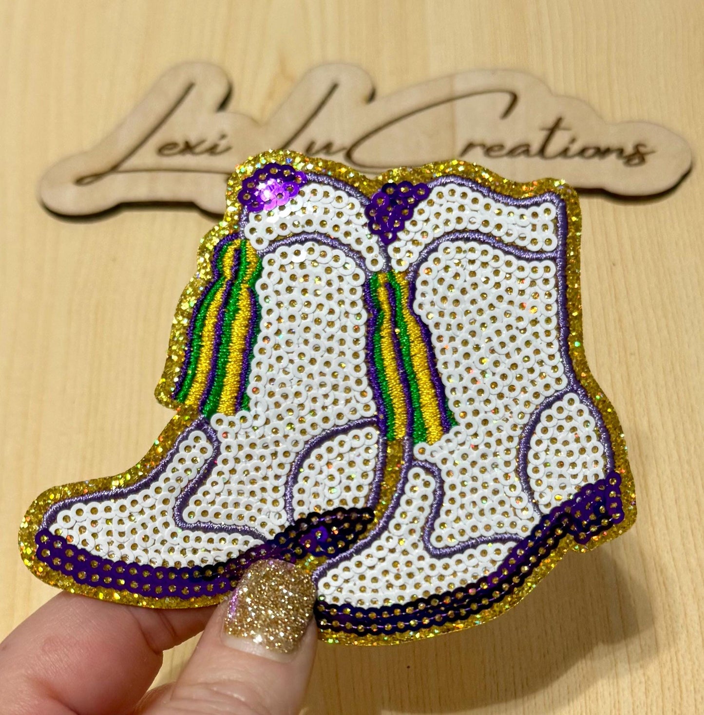 Mardi Gras Boots Hat Patch