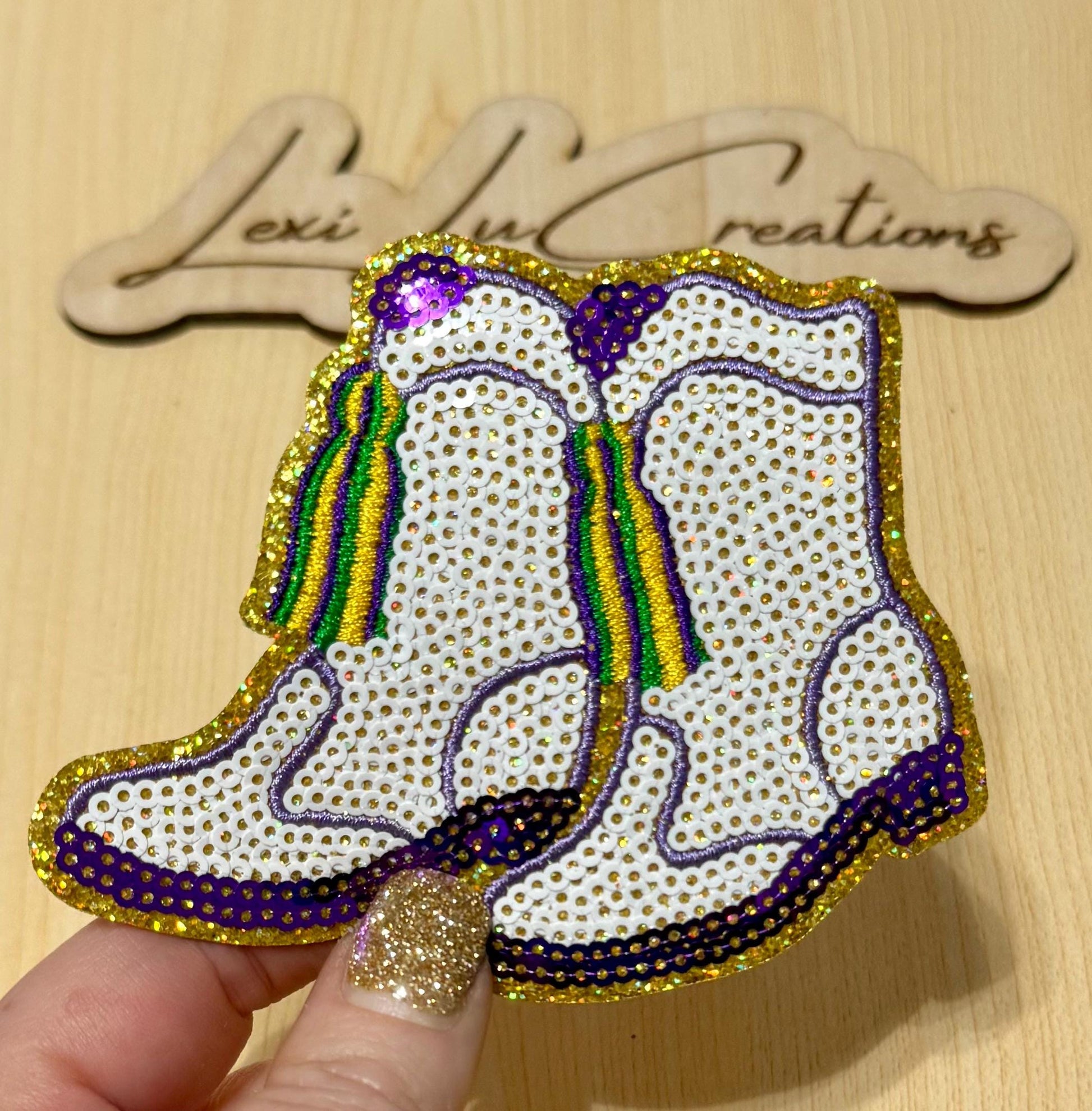 Mardi Gras Boots Hat Patch