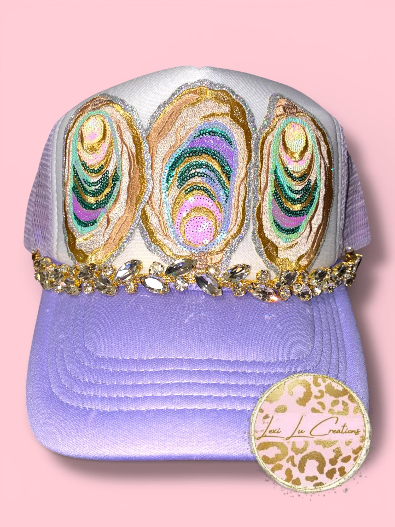 Sequin Oyster Patch Hat with Bling Chain | Coastal Southern Sparkle Trucker Hat | Louisiana Seafood Festival Hat | Custom Patch Bar Hat
