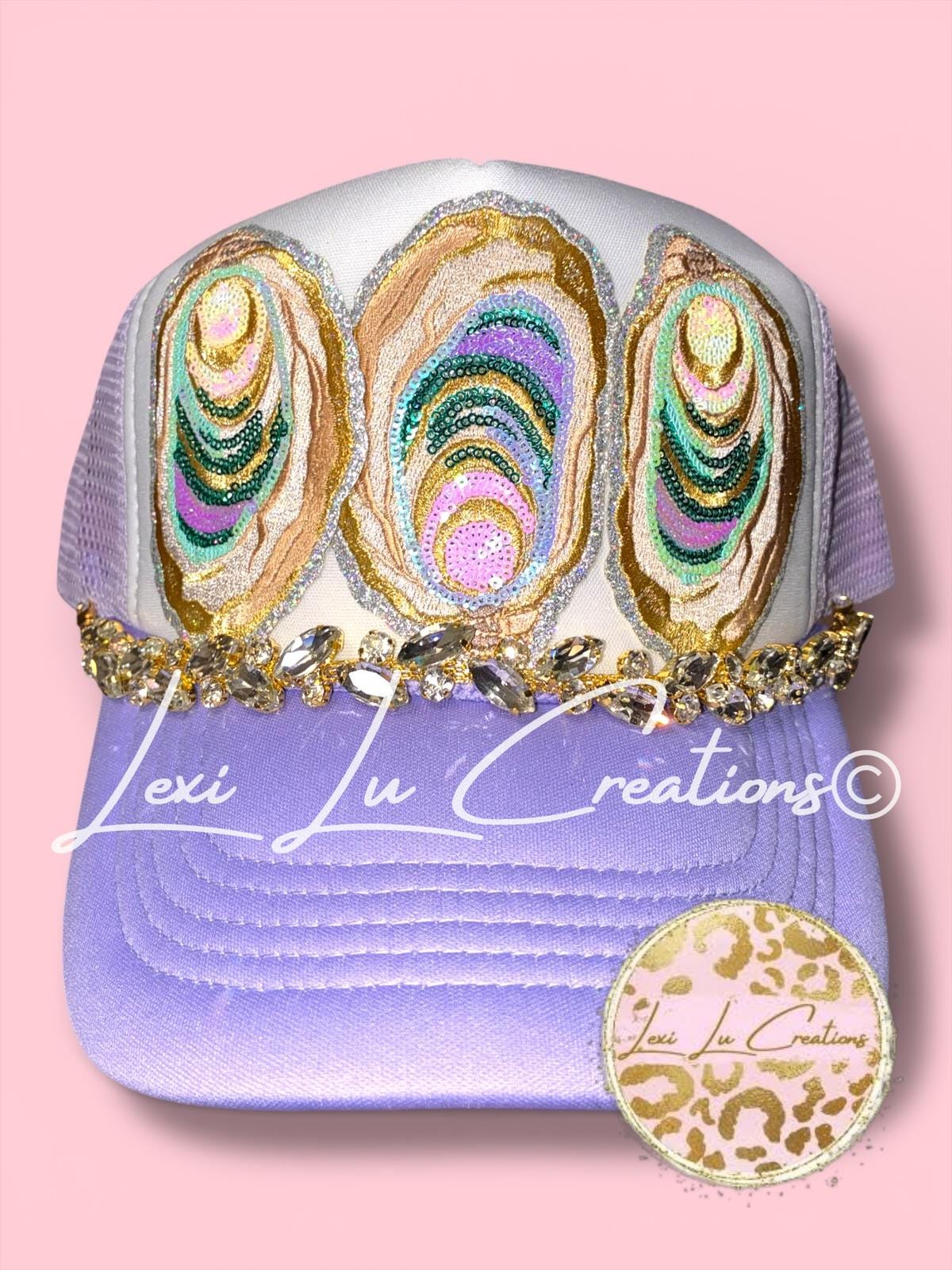 Sequin Oyster Patch Hat with Bling Chain | Coastal Southern Sparkle Trucker Hat | Louisiana Seafood Festival Hat | Custom Patch Bar Hat