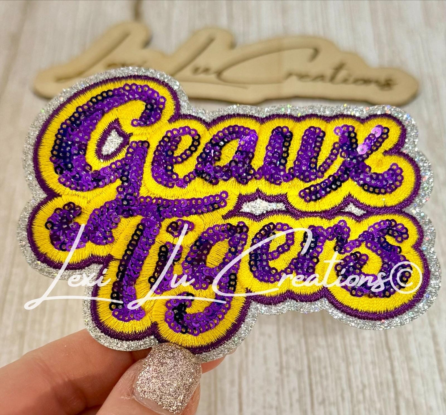 Geaux Tigers Sequin Iron On Patch | Purple and Gold Sequin Patch | LSU | Louisiana Patch | LSU Inspired Glam Patch