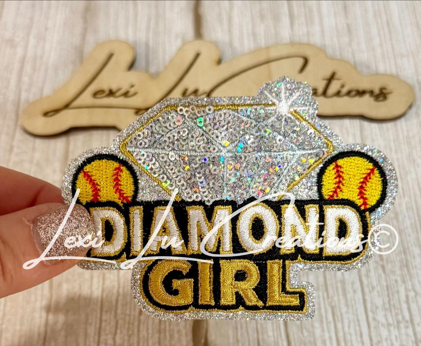 Softball Diamond Girl Hat Patch | Softball Mom Patch | Sequin Hat Patch | Bling Sports Patch | Trucker Hat Patch | Patch Bar Supply