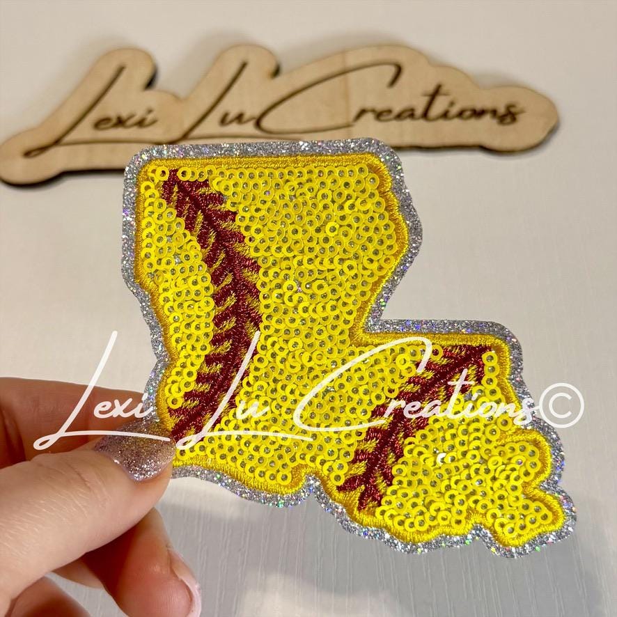 Louisiana Softball Hat Patch | Sequin Softball Patch | Louisiana State Patch | Softball Mom Hat Patch | Trucker Hat Patch | Patch Bar Supply
