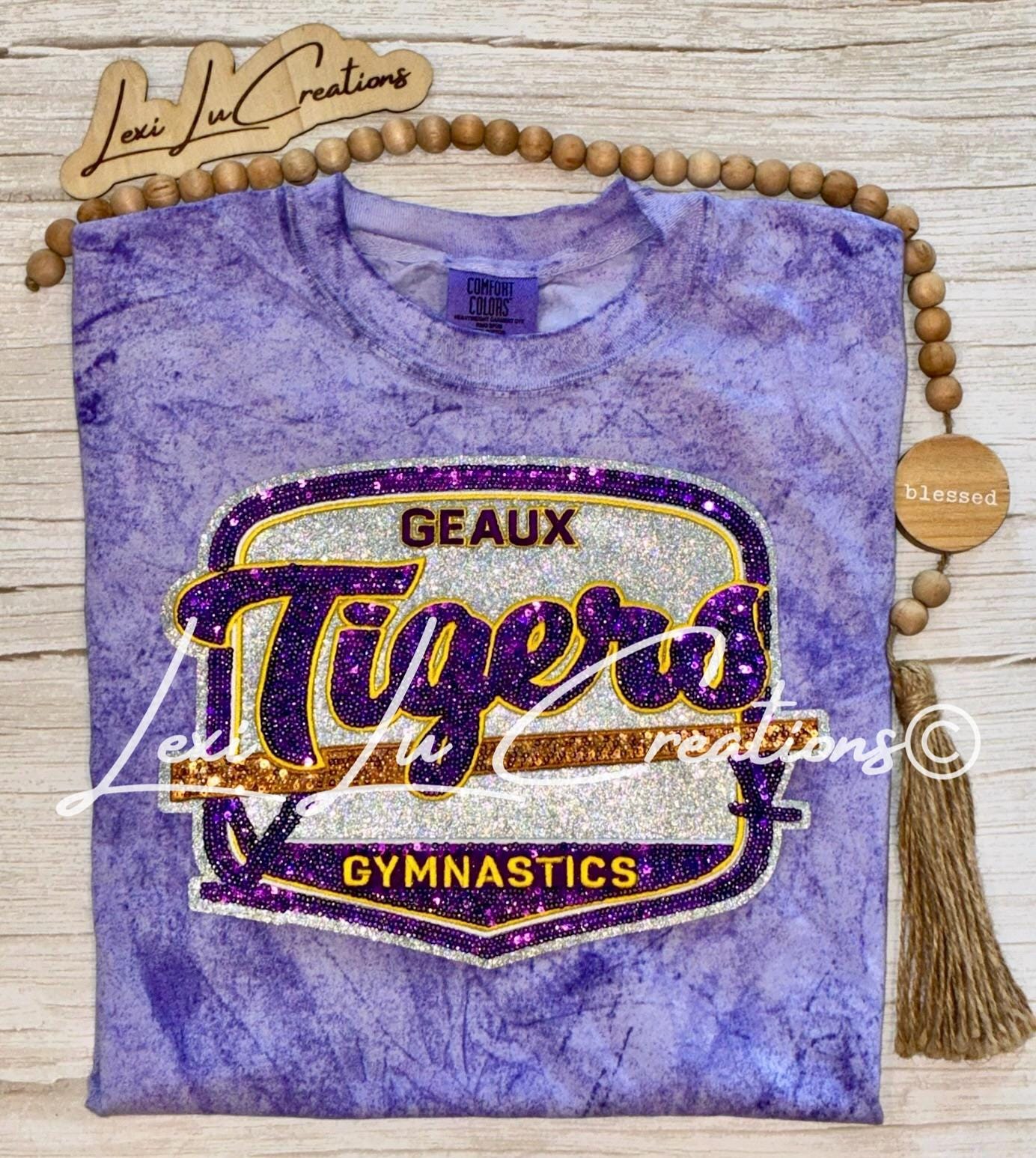 Geaux Tigers Gymnastics Shirt | LSU Gymnastics | Sequin Tigers Patch | Purple and Gold Patch | Louisiana Patch Apparel