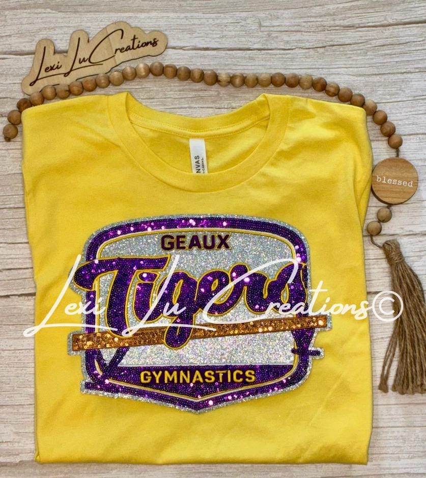 Geaux Tigers Gymnastics Shirt | LSU Gymnastics | Sequin Tigers Patch | Purple and Gold Patch | Louisiana Patch Apparel