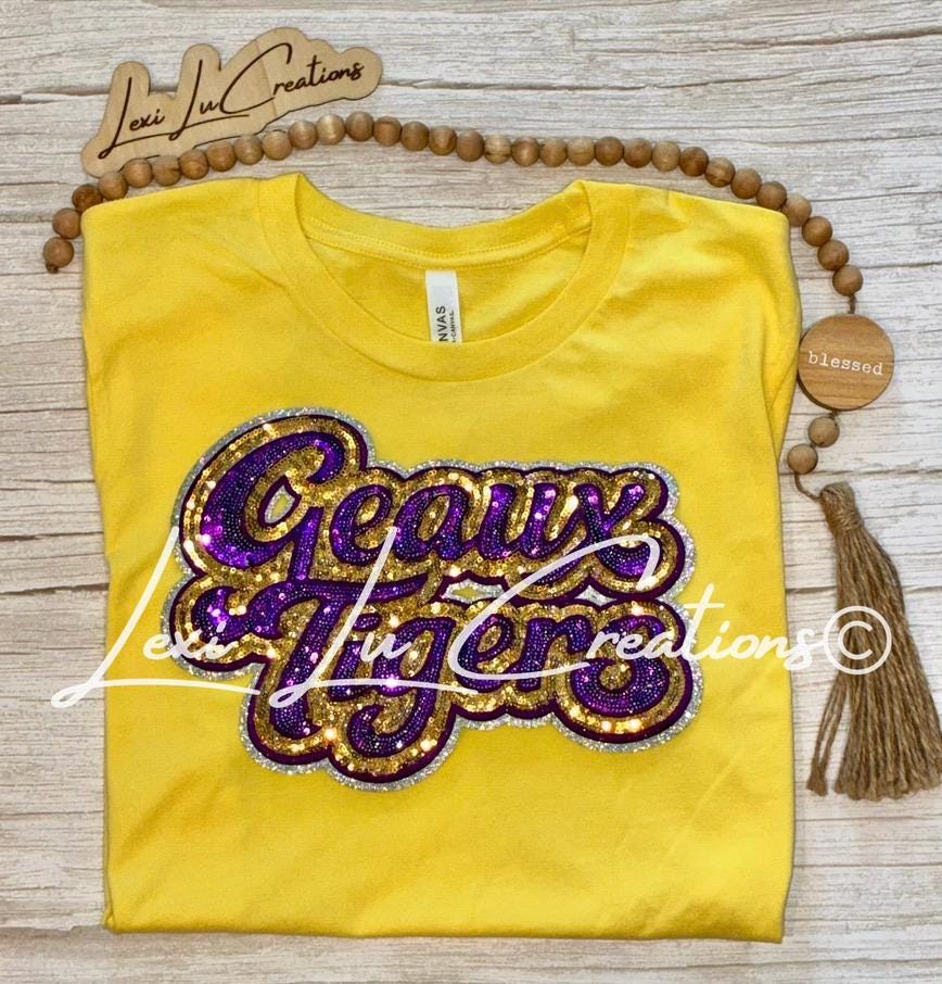 Geaux Tigers Shirt | LSU Sequin Shirt | Purple Gold Tigers Tee | LSU Game Day Shirt | Sparkle Tigers Apparel