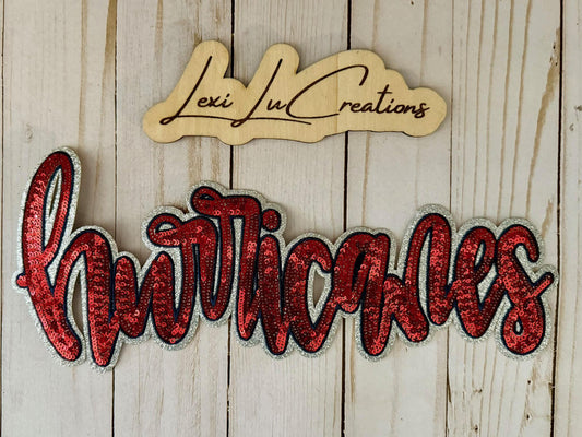 Red HURRICANES Iron On Sequin Patch | Mascot Sequin Patch