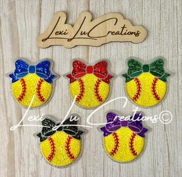 Softball Bow Patches | Sequin Softball Patch | Girls Softball Patch | Hat Patch | Patch Bar Supply
