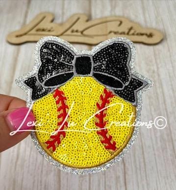 Softball Bow Patch Set | Softball Bow Patches | Sequin Softball Patch | Girls Softball Patch | Hat Patch | Patch Bar Supply