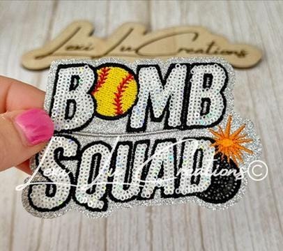 Bomb Squad Softball Patch | Softball Hat Patch | Sequin Softball Patch | Funny Softball Patch | Trucker Hat Patch | Patch Bar Supply