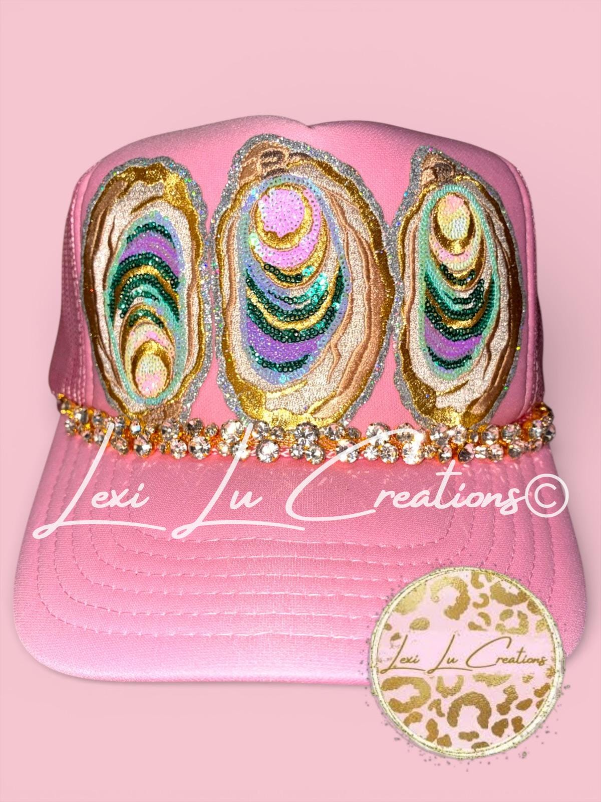 Sequin Oyster Patch Hat with Bling Chain | Coastal Southern Sparkle Trucker Hat | Louisiana Seafood Festival Hat | Custom Patch Bar Hat