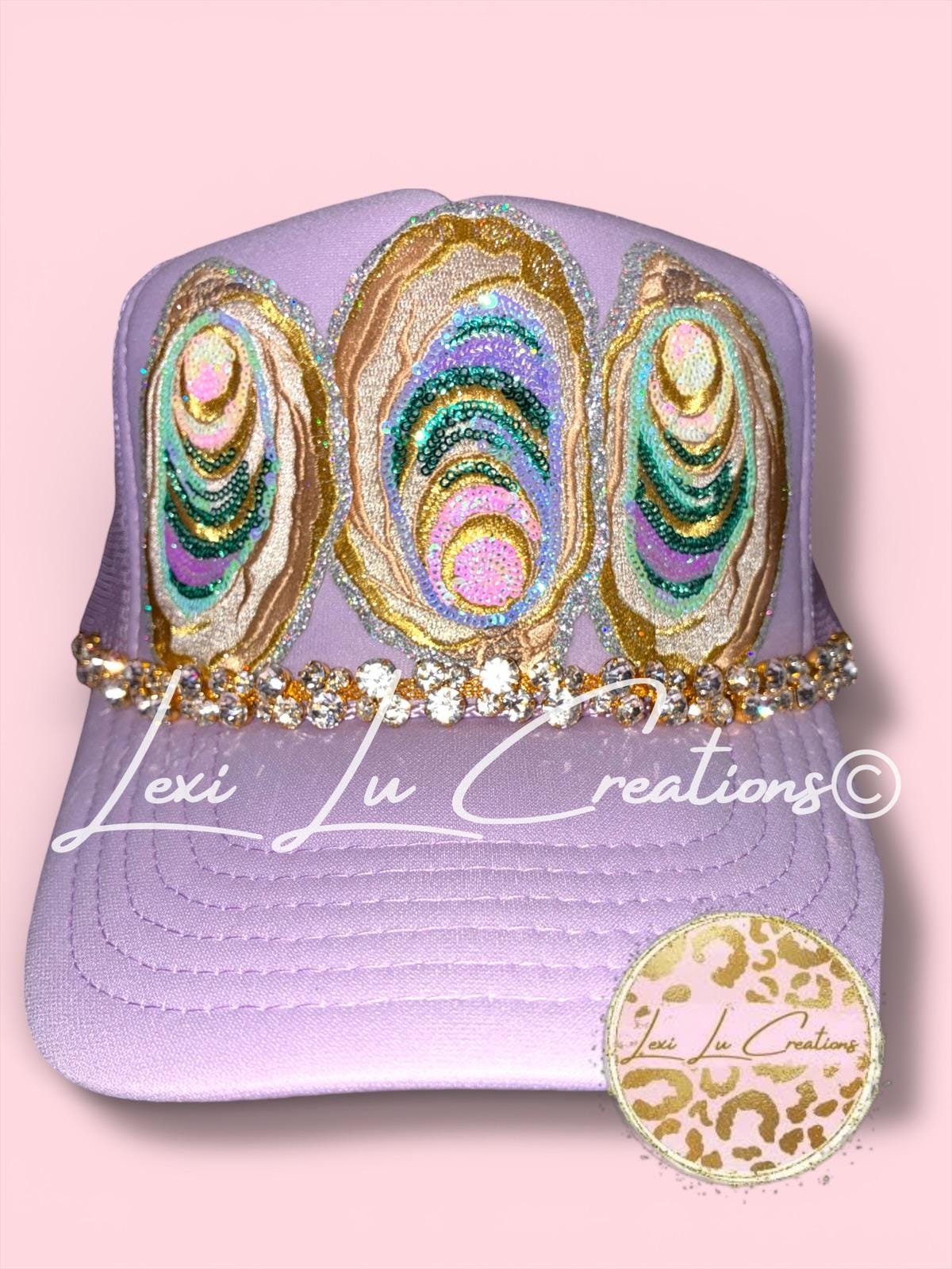 Sequin Oyster Patch Hat with Bling Chain | Coastal Southern Sparkle Trucker Hat | Louisiana Seafood Festival Hat | Custom Patch Bar Hat