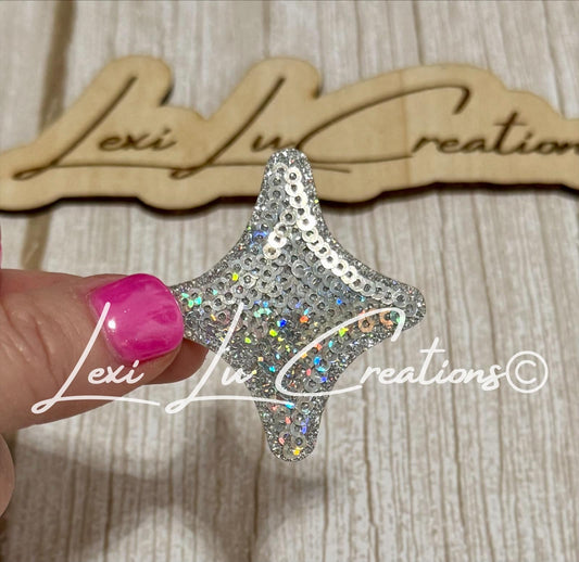 Silver Bling Diamond Sequin Star Hat Patch | Sequin Star Patch | Bling Hat Patch | Trucker Hat Patch