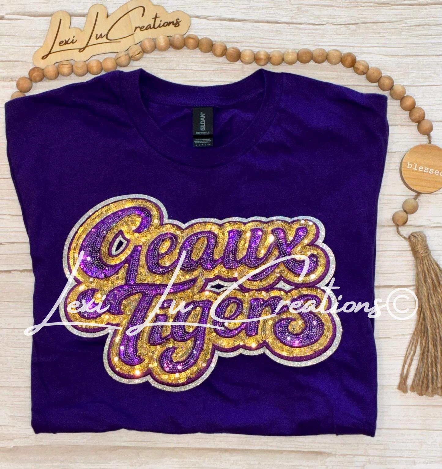Geaux Tigers Shirt | LSU Sequin Shirt | Purple Gold Tigers Tee | LSU Game Day Shirt | Sparkle Tigers Apparel