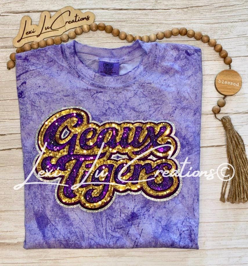 Geaux Tigers Shirt | LSU Sequin Shirt | Purple Gold Tigers Tee | LSU Game Day Shirt | Sparkle Tigers Apparel