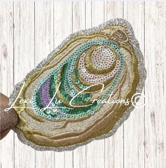Sequin Oyster Patch | Coastal Oyster Iron-On Patch | Sparkle Seafood Patch for Hats, Jackets & Bags | Beachy Southern Patch
