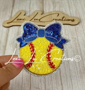 Softball Bow Patch Set | Softball Bow Patches | Sequin Softball Patch | Girls Softball Patch | Hat Patch | Patch Bar Supply