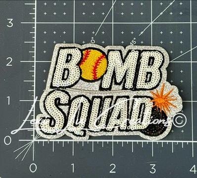 Bomb Squad Softball Patch | Softball Hat Patch | Sequin Softball Patch | Funny Softball Patch | Trucker Hat Patch | Patch Bar Supply