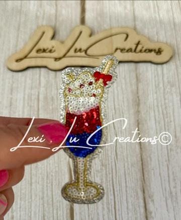 Red White and Drink Iron On Patch| Coquette Hat Patches | 4th of July Patch | USA | Sequin Patch