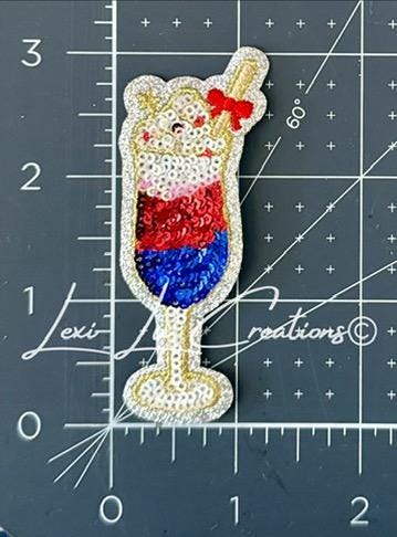 Red White and Drink Iron On Patch| Coquette Hat Patches | 4th of July Patch | USA | Sequin Patch