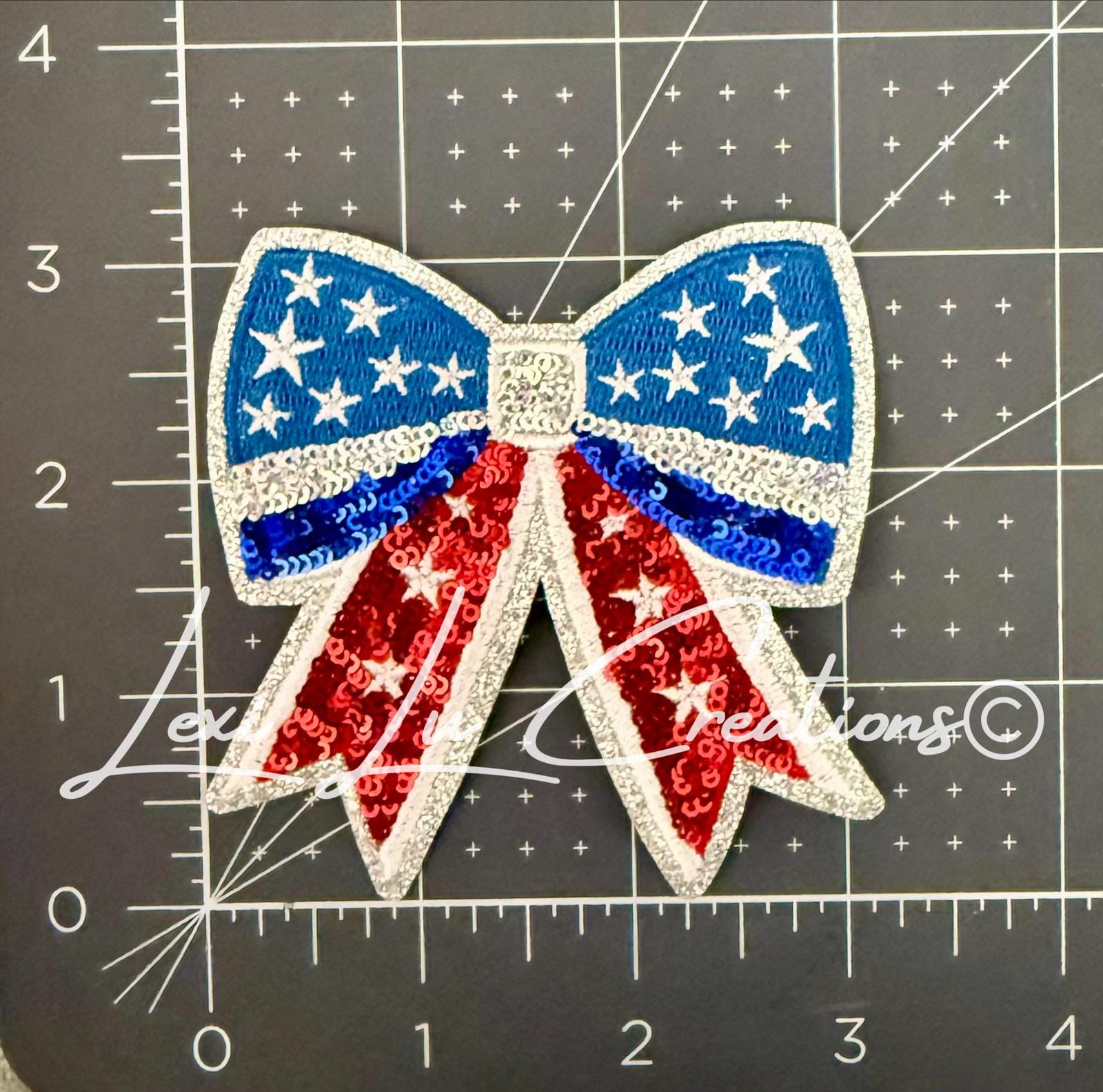 Red White and Blue Iron On Bow Hat Patch | Sequin and Embroidery Patch | 4th of July | USA | America | Flag Patch
