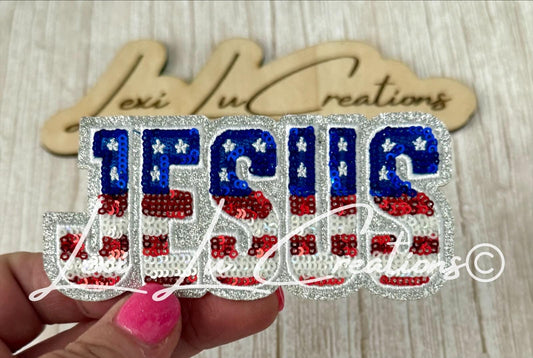 Jesus Red White and Blue Iron On Hat Patch | Sequin and Embroidery Patch | 4th of July | USA | America | Faith