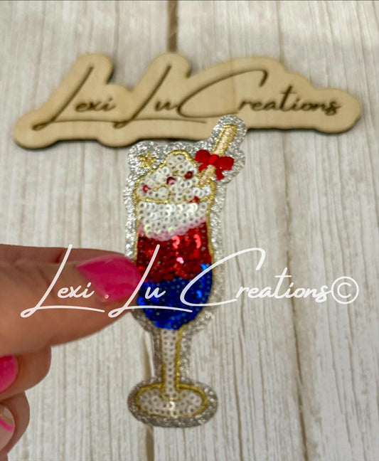 Red White and Blue Drink Iron On Hat Patch | Sequin and Embroidery Patch | 4th of July | USA | America