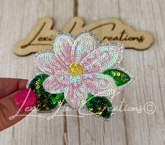 Magnolia Sequin Patch | Iridescent Floral Iron-On Patch | Southern Magnolia Appliqué