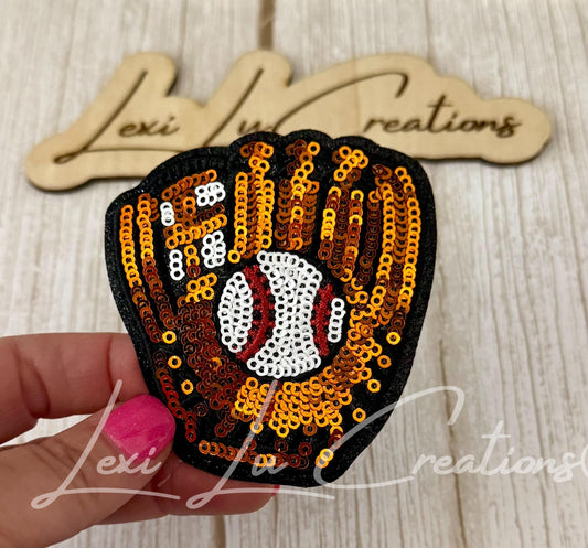 Sequin Baseball Glove Patch | Sports Iron On | Game Day Appliqué | Baseball Mom