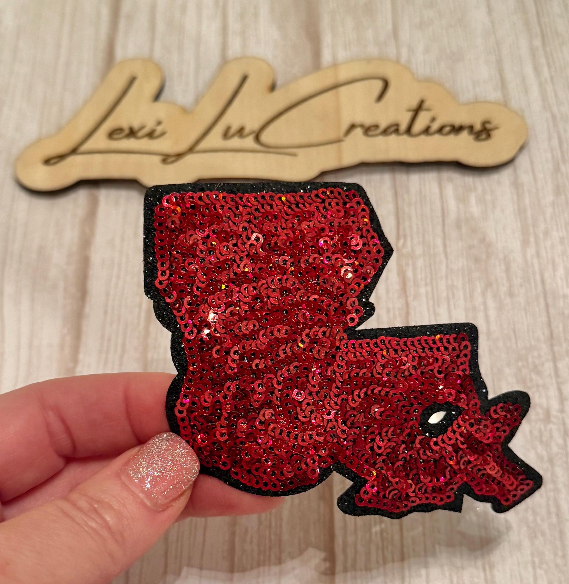 Red Louisiana Sequin Patch | Southern Iron-On | Game Day Appliqué | Ragin' Cajuns | UL | The University of Louisiana at Lafayette