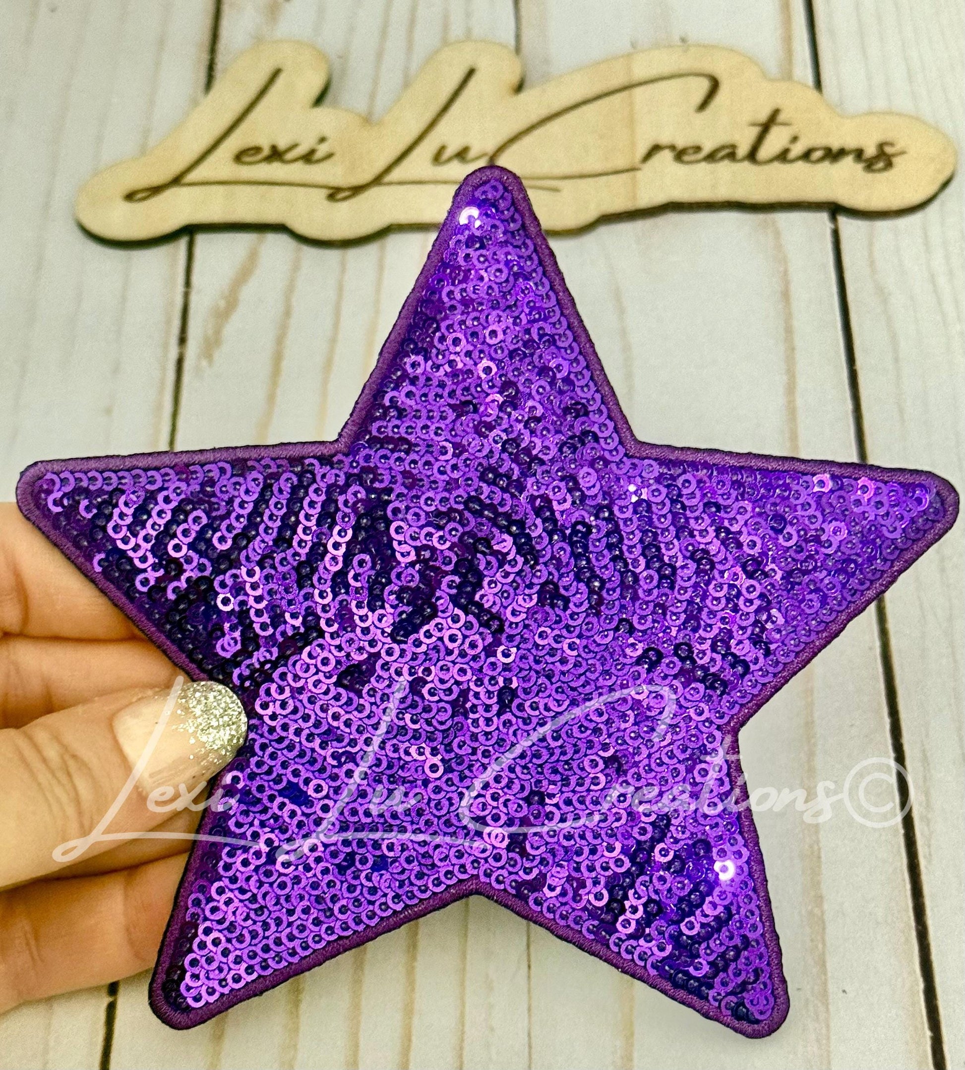 Purple Sequin Star Patch | Small and Large Star Appliqué | Boutique Patch for Hats Jackets and Bags