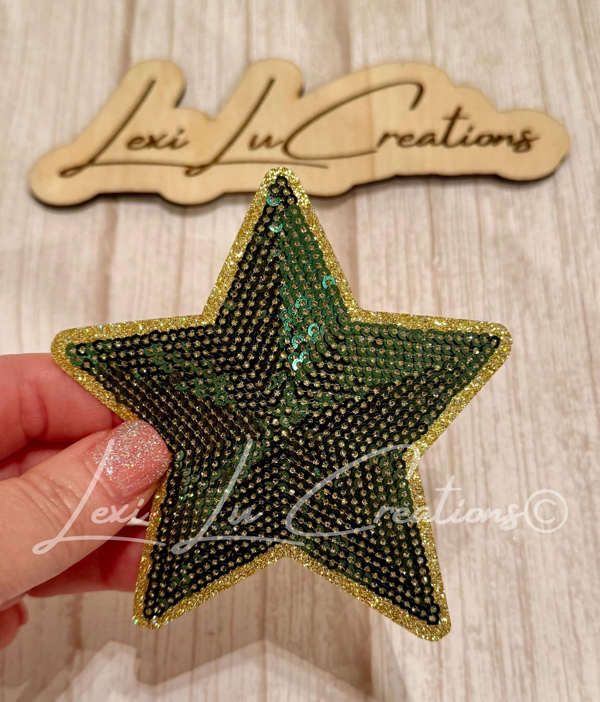 Southeastern Green & Gold Star Patch | Lions Up Sequin Star Iron-On | SLU Star Appliqué | Boutique Patch for Hats, Jackets and Bags