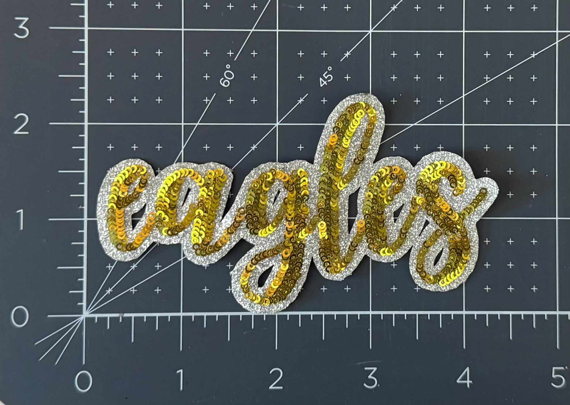 Eagles Sequin Patch | Gold Script Iron-On Patch | Glitter Team Patch | School Spirit Appliqué | Boutique Patch for Hats & Jackets