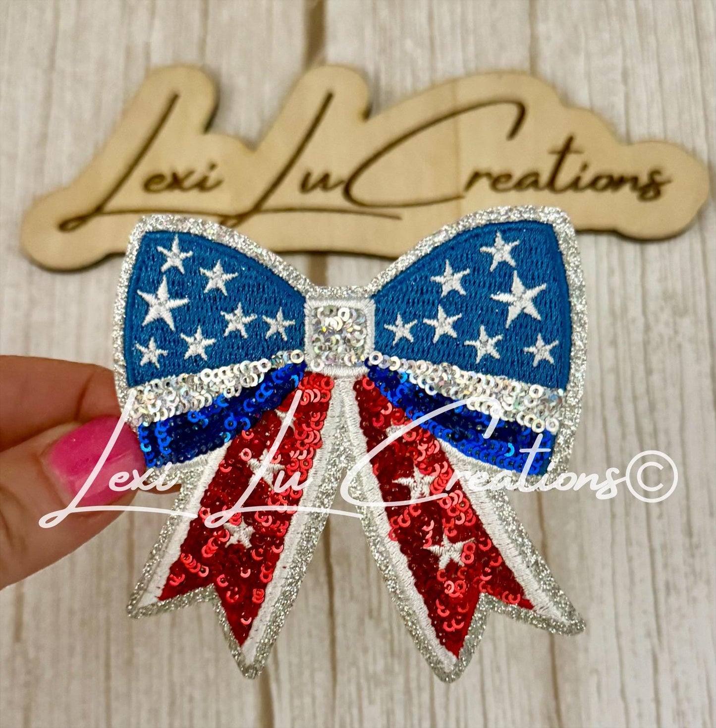 Red White and Blue Iron On Bow Hat Patch | Sequin and Embroidery Patch | 4th of July | USA | America | Flag Patch